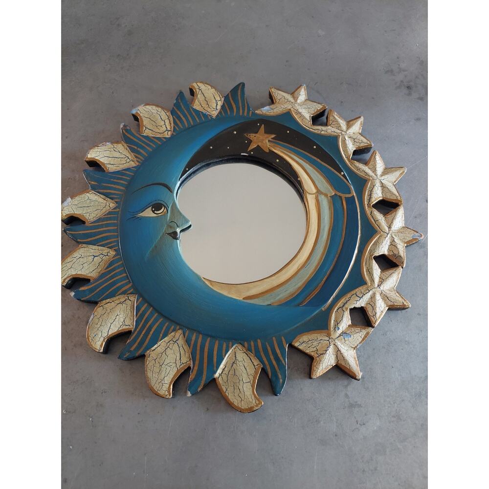 Vintage Painted Celestial Moon & Stars Mirror Wall Art